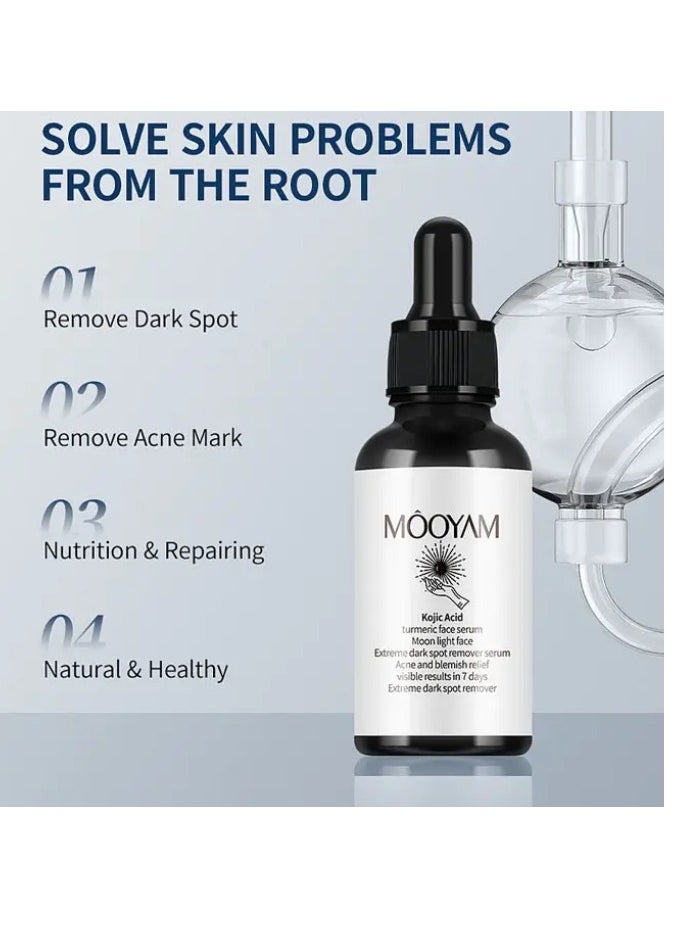 MOOYAM Turmeric Kojic Acid Serum Dark Spot Corrector Serum, Dark Spot Remover Serum for Face and Body, Skin Brightening Face Serum Reduces Hyperpigmentation, Age Spots, Sun Spot - 30ml  - Image 4