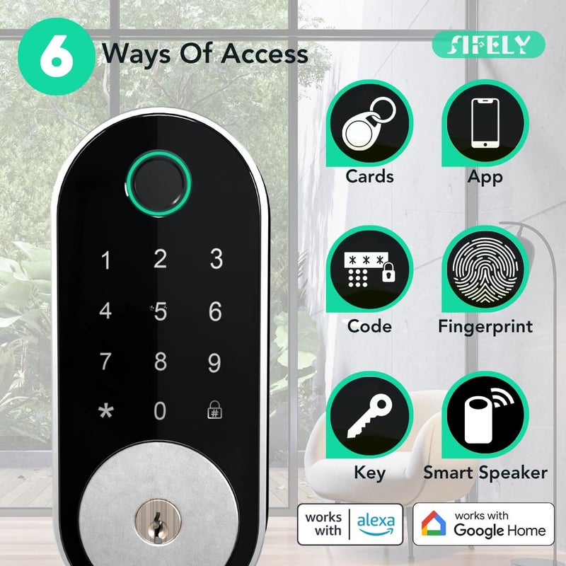 Sifely Built-in WiFi Fingerprint Smart Deadbolt with Keypad â€“ Keyless Entry Lock for Home, Airbnb, Rental, Kids/Seniors, Remote App Access, Auto Lock, DIY Setup (No Gateway Needed), Alexa & Google Compatible - Image 2
