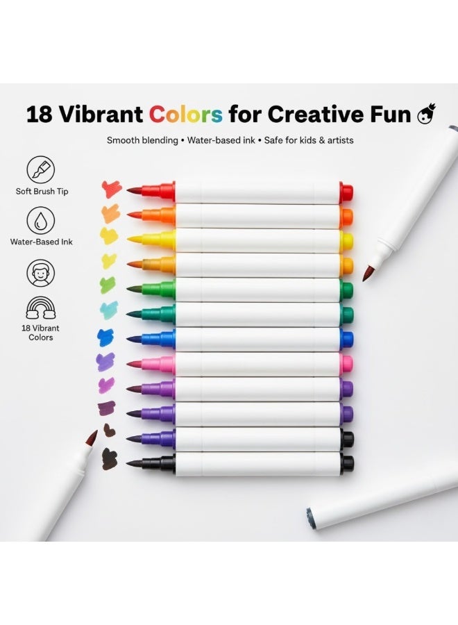 CHEN GUAN 18 Color Children’s Painting Marker Pens – Assorted Colors, Water-Based Soft Tip Art Marker Set for Kids & Adults | Washable Non-Toxic Brush & Fine Line Pens for Drawing, Coloring, Rock, Wood, Fabric, Glass, Canvas & Craft Projects, Ideal for Kindergarten Learning Supplies - Image 5