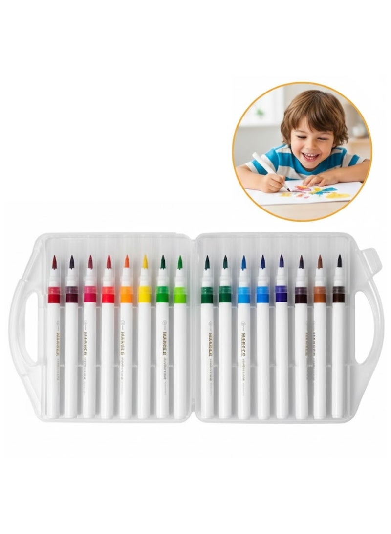 CHEN GUAN 18 Color Children’s Painting Marker Pens – Assorted Colors, Water-Based Soft Tip Art Marker Set for Kids & Adults | Washable Non-Toxic Brush & Fine Line Pens for Drawing, Coloring, Rock, Wood, Fabric, Glass, Canvas & Craft Projects, Ideal for Kindergarten Learning Supplies - Image 1