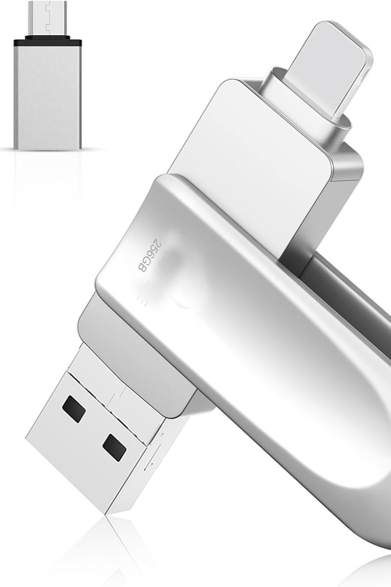 4-in-1 Smart USB Flash Drive – 256GB Storage, Compatible with iPhone, Android, Type-C & PC