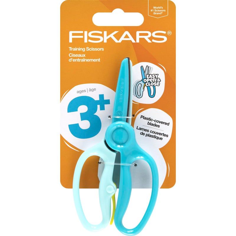 Fiskars Training Scissors for Preschoolers Ages 3+, Small Kids Safety Scissors with Training Lever, Easy to Use, Preschooler Art Supplies, Back To School, Turquoise - Image 1
