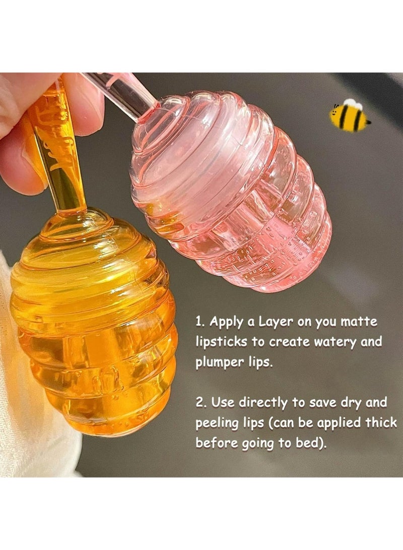 DIXI Honey Lip Oil Set, 2pcs Moisturizing Cute Lip Gloss Gift Set, Jelly Honey Lip Oil Gloss, Colorless Lip Care Oils For Very Dry Lips, Plumping & Hydrating Lip Glow Oil Lip Care Products - Image 5