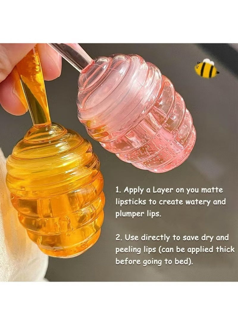 DIXI Honey Lip Oil Set, 2pcs Moisturizing Cute Lip Gloss Gift Set, Jelly Honey Lip Oil Gloss, Colorless Lip Care Oils For Very Dry Lips, Plumping & Hydrating Lip Glow Oil Lip Care Products - Image 5