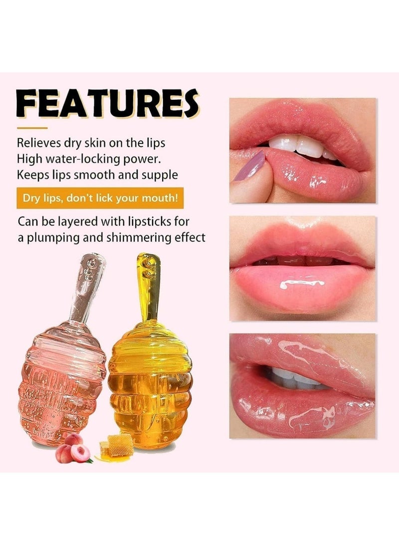 DIXI Honey Lip Oil Set, 2pcs Moisturizing Cute Lip Gloss Gift Set, Jelly Honey Lip Oil Gloss, Colorless Lip Care Oils For Very Dry Lips, Plumping & Hydrating Lip Glow Oil Lip Care Products - Image 2