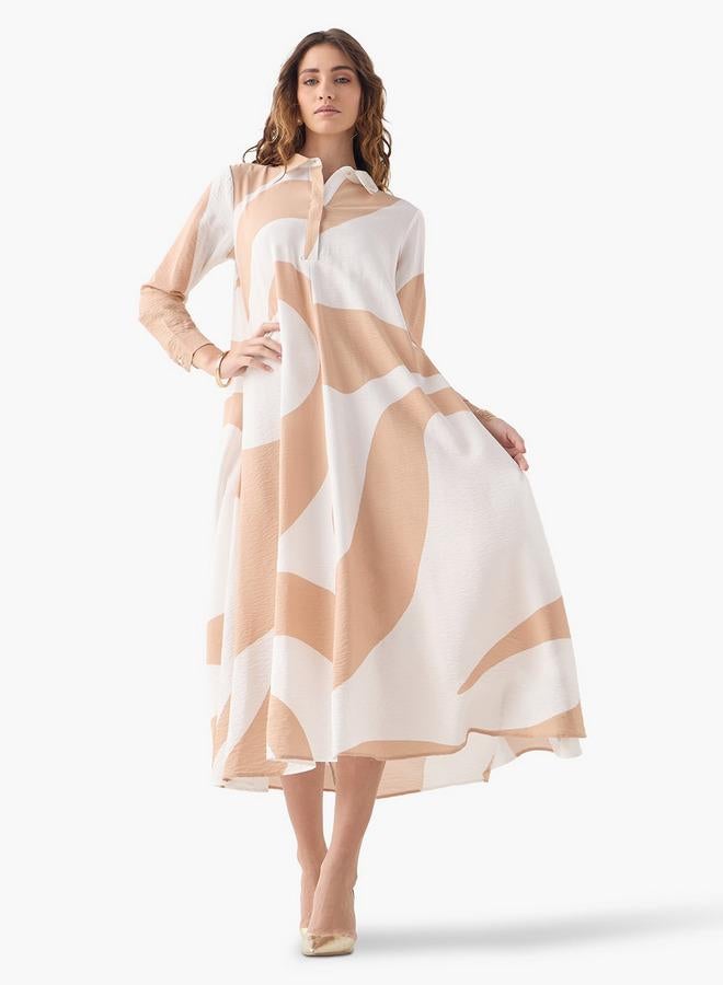 Iconic All-Over Print Trapeze Dress with Cuff Sleeves - Image 2