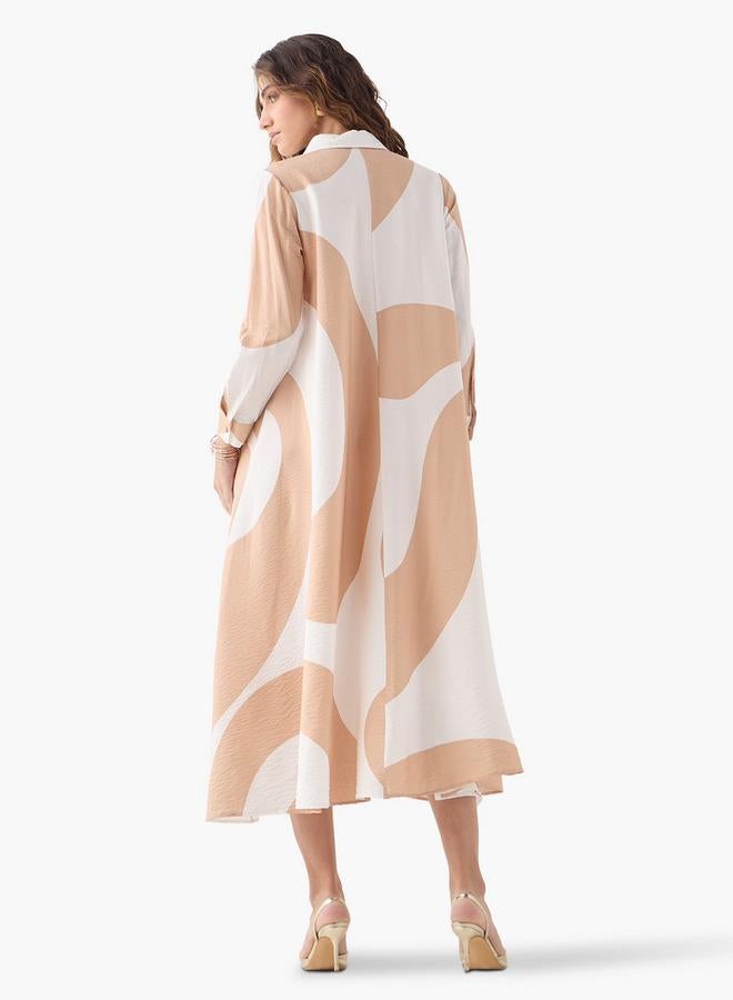 Iconic All-Over Print Trapeze Dress with Cuff Sleeves - Image 3