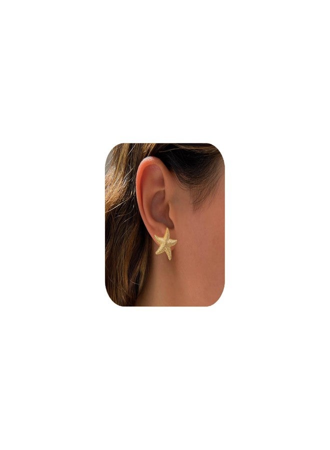 WanBigVa Gold Starfish Earrings for Women,14k Small Starfish Stud Earrings Lightweight Boho Ocean Seashell Earring Trendy Summer Beach Jewelry Gifts - Image 1