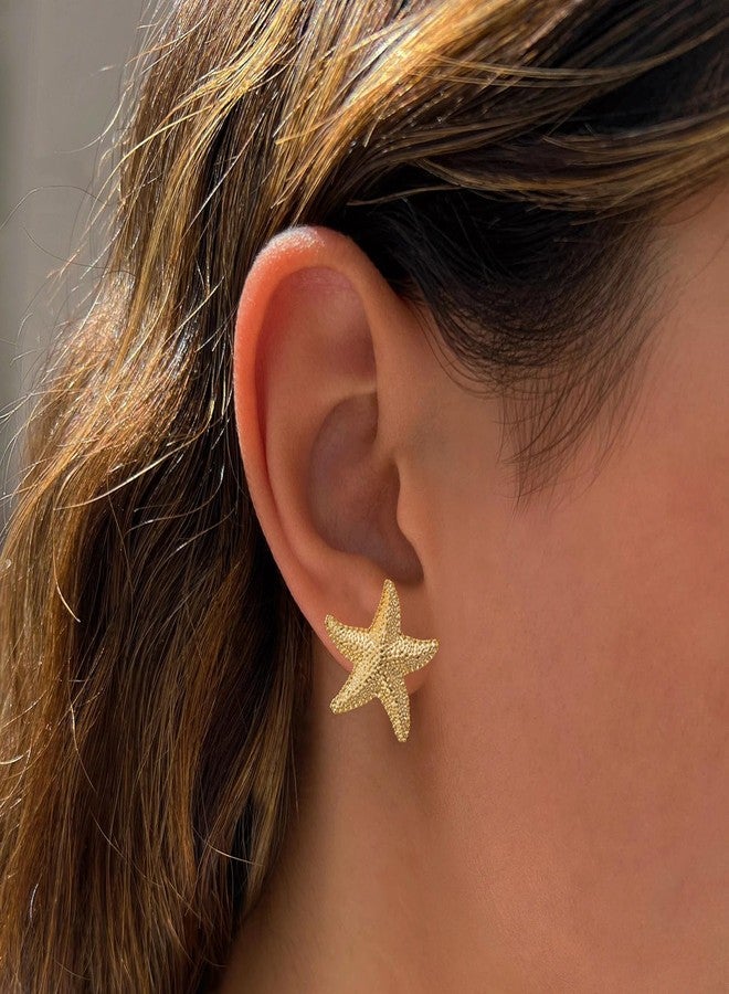 WanBigVa Gold Starfish Earrings for Women,14k Small Starfish Stud Earrings Lightweight Boho Ocean Seashell Earring Trendy Summer Beach Jewelry Gifts - Image 2