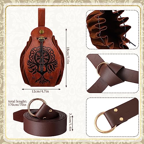 Toulite Women Viking Costume Medieval Renaissance Costume Hooded Dress Viking Belt Leather Pouch Belt(X-Large,Army Green) - Image 5