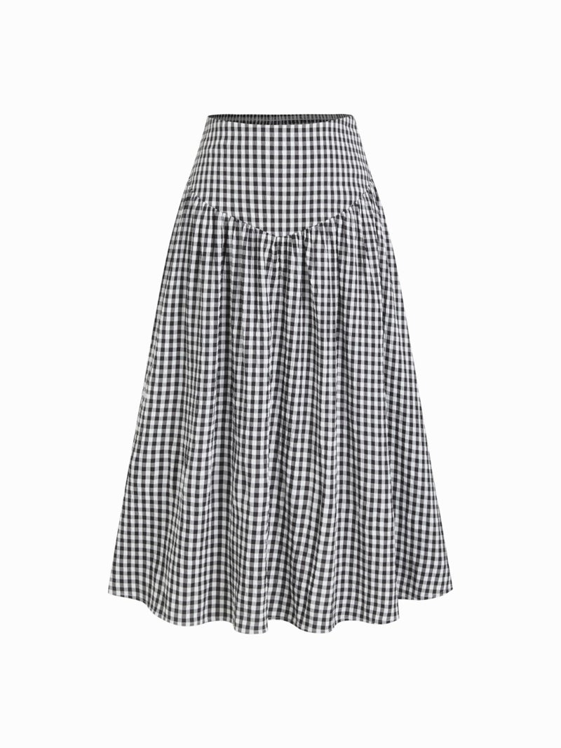 CIDER Gingham Maxi Skirts for Women A Line High Waist Long Plaid Skirt Summer Beach Vacation Outfits Trendy Black - Image 1