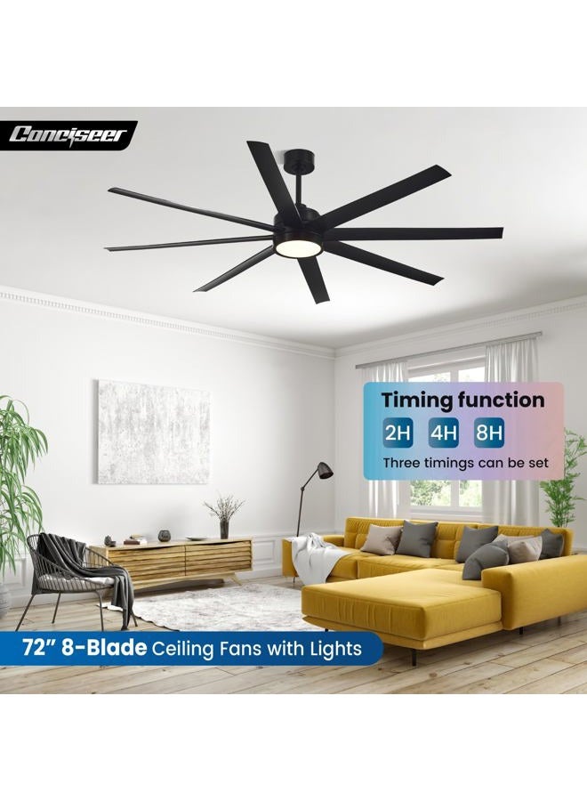 Conciseer Modern Ceiling Fans with Lights, 72 Inch Ceiling Fan with Light and Remote Control, Bedroom, Living Room, Library, Cafe, Outdoor/Industrial Area, Dimmable in 3 Circ - Image 3