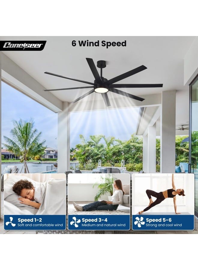 Conciseer Modern Ceiling Fans with Lights, 72 Inch Ceiling Fan with Light and Remote Control, Bedroom, Living Room, Library, Cafe, Outdoor/Industrial Area, Dimmable in 3 Circ - Image 5