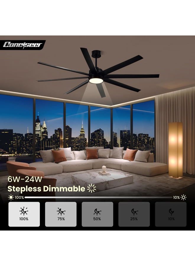 Conciseer Modern Ceiling Fans with Lights, 72 Inch Ceiling Fan with Light and Remote Control, Bedroom, Living Room, Library, Cafe, Outdoor/Industrial Area, Dimmable in 3 Circ - Image 4
