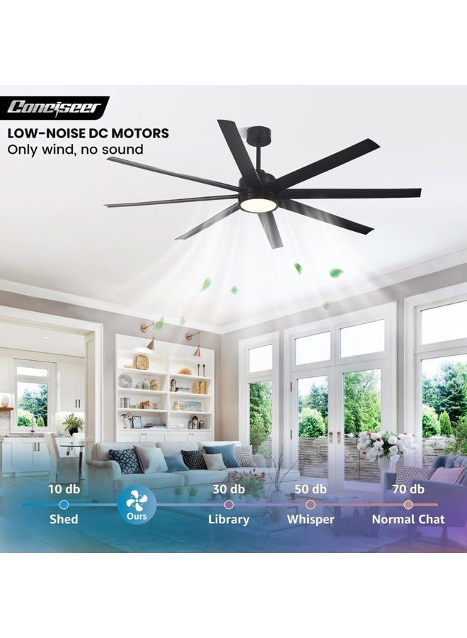 Conciseer Modern Ceiling Fans with Lights, 72 Inch Ceiling Fan with Light and Remote Control, Bedroom, Living Room, Library, Cafe, Outdoor/Industrial Area, Dimmable in 3 Circ - Image 2