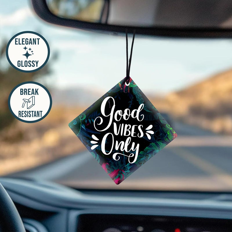 DECOCRU Good Vibes Only Car Hanging | Acrylic Motivational Gift for Car Interior | Car Ornaments (2.5 x 2.5 Inch) - Image 2