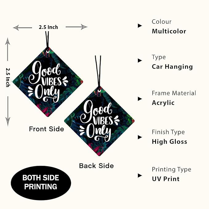 DECOCRU Good Vibes Only Car Hanging | Acrylic Motivational Gift for Car Interior | Car Ornaments (2.5 x 2.5 Inch) - Image 4