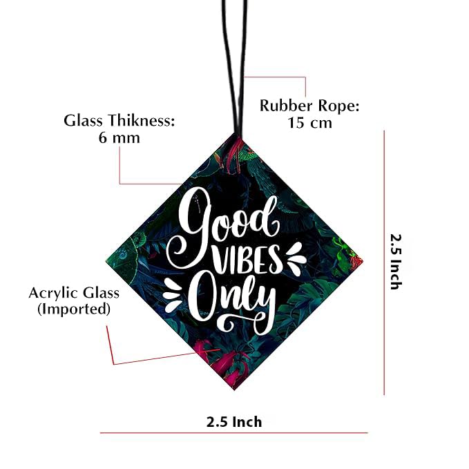 DECOCRU Good Vibes Only Car Hanging | Acrylic Motivational Gift for Car Interior | Car Ornaments (2.5 x 2.5 Inch) - Image 3