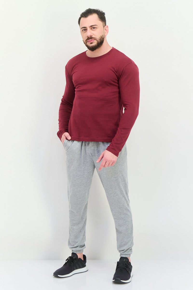KANGOL Men Crew Neck Long Sleeves Plain T-Shirt, Maroon - Image 4