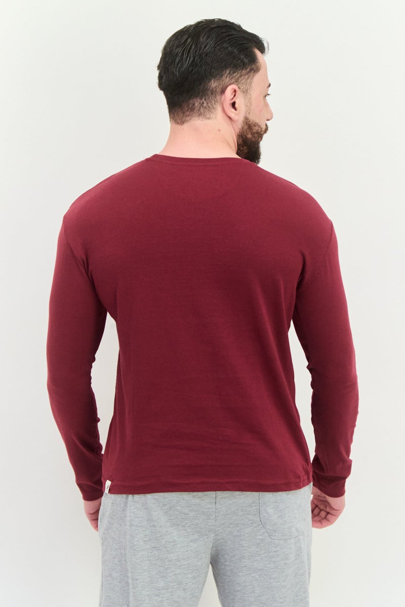 KANGOL Men Crew Neck Long Sleeves Plain T-Shirt, Maroon - Image 3
