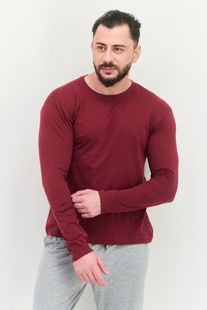 KANGOL Men Crew Neck Long Sleeves Plain T-Shirt, Maroon - Image 1