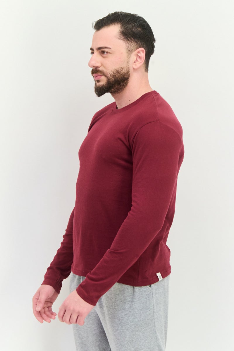 KANGOL Men Crew Neck Long Sleeves Plain T-Shirt, Maroon - Image 2