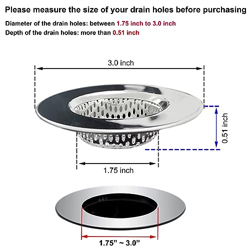 Seatery 2PCS Bathtub Drain Strainers, Shower Drain Hair Catcher, Stainless Steel Drain Cover Basket for Bathroom Laundry Floor Drain, Fit for 1.75"-3.0" Drain Hole - Image 2