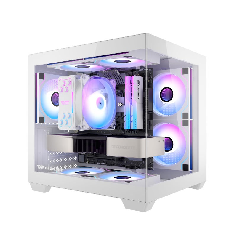 darkFlash ITX PC Case, Pre-Install 3 PWM ARGB Fans Computer Case, Full View Dual Tempered Glass ITX Case, Mini Size, Supports 240mm AIO(C275P) (White) - Image 1