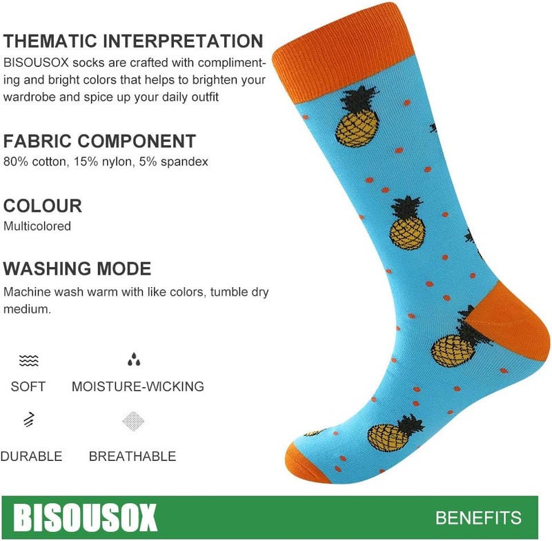 BISOUSOX Mens Dress Socks Funny Fun Colorful Crazy Funky Crew Socks for Men Novelty Happy Cotton Size 9-12 - Image 3