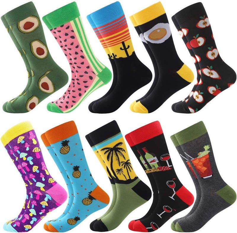 BISOUSOX Mens Dress Socks Funny Fun Colorful Crazy Funky Crew Socks for Men Novelty Happy Cotton Size 9-12 - Image 1
