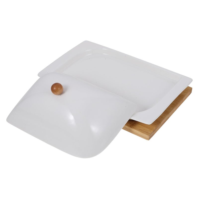 Large Rectangular Wooden Butter Dish With Lid For Fridge Storage Cheese Container - Image 2
