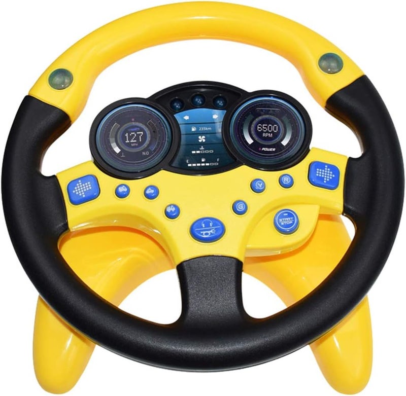 klarako Driving Steering Wheel Toy with Flashing Lights and Music Education Development Toys Kids Role Play Pretend Play Driver and, Yellow, 25cm - Image 2