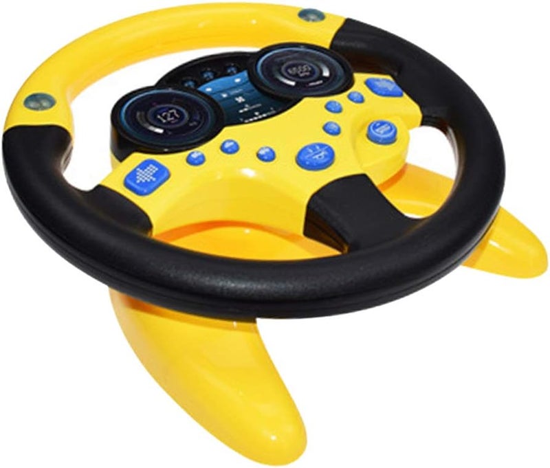 klarako Driving Steering Wheel Toy with Flashing Lights and Music Education Development Toys Kids Role Play Pretend Play Driver and, Yellow, 25cm - Image 3