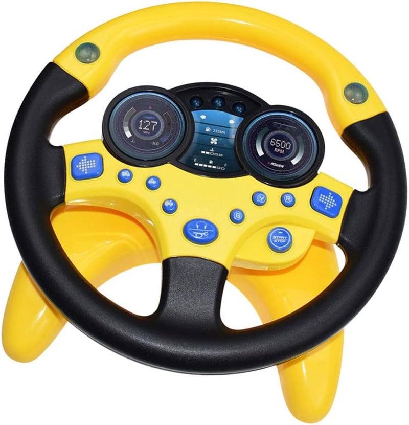 klarako Driving Steering Wheel Toy with Flashing Lights and Music Education Development Toys Kids Role Play Pretend Play Driver and, Yellow, 25cm - Image 5