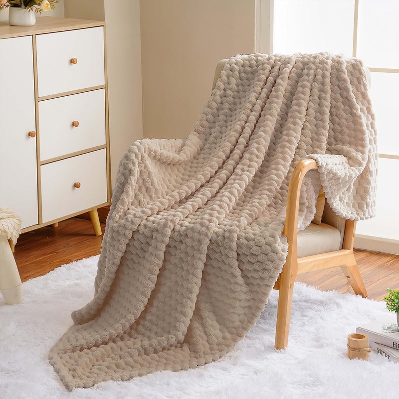 Vessia Flannel Fleece Throw Blanket for Kids and Adults  3D Jacquard Camel Fuzzy and Warm Blanket for Couch Sofa Bed Chair  300GSM Soft Touch Cozy Brown Throw for All-Season Home Decor(50x40inch) - Image 2