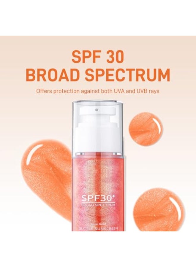 زيت تألق الجسم الواقي من الشمس، مع واقٍ شمسي SPF 30، 40، 50، واقي شمسي لتألق الجسم، يحتوي على ميكا ذهبية وردي وزيت جوز الهند، مرطب واسع الطيف مقاوم للماء، يمنح تألقًا خفيفًا مناسبًا للشاطئ والاستخدام اليومي (SPF30+) - Image 2