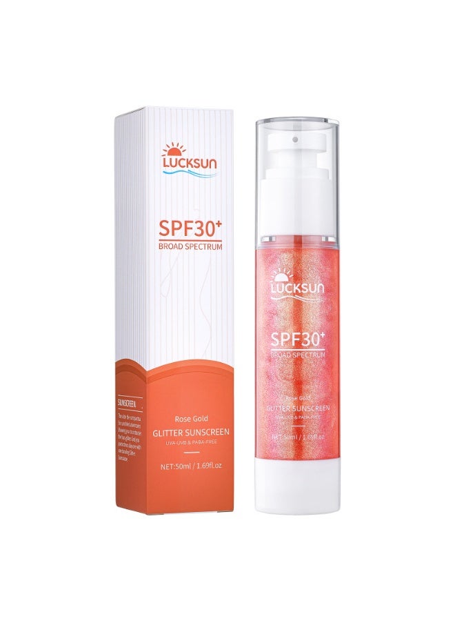 زيت تألق الجسم الواقي من الشمس، مع واقٍ شمسي SPF 30، 40، 50، واقي شمسي لتألق الجسم، يحتوي على ميكا ذهبية وردي وزيت جوز الهند، مرطب واسع الطيف مقاوم للماء، يمنح تألقًا خفيفًا مناسبًا للشاطئ والاستخدام اليومي (SPF30+) - Image 1