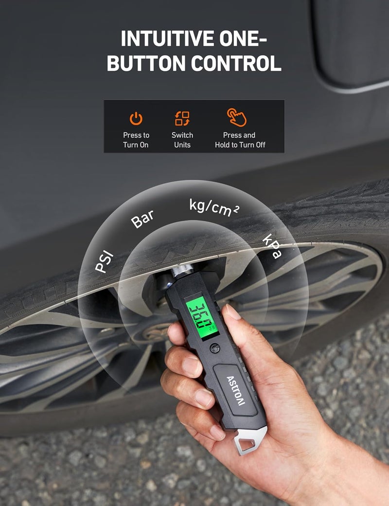 AstroAI Digital Tire Pressure Gauge, 230 PSI 4 Settings Heavy Duty for Car Bicycle with Larger Backlit LCD Flashlight and Non-Slip, Black - Image 3