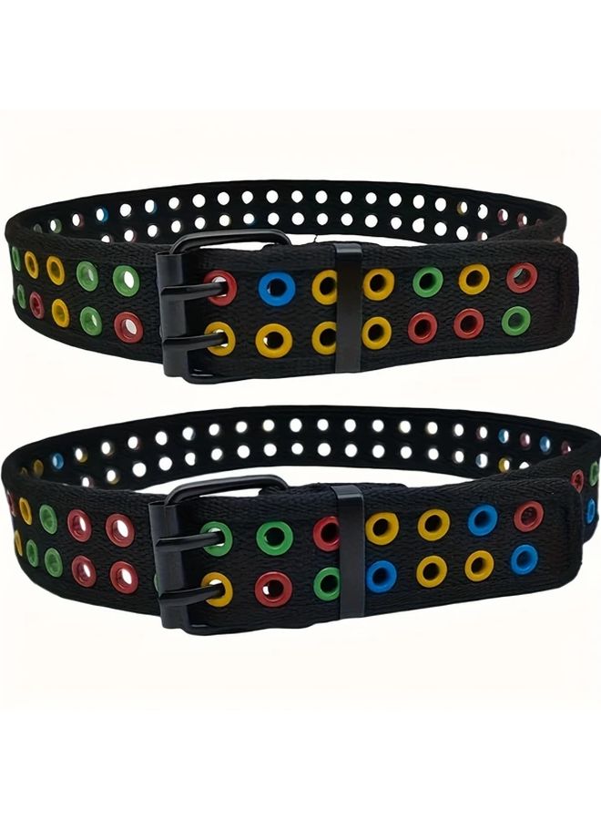 Trendy Hollow Out Polyester Belt Colorful Striped Fashionable Casual Sportswear Accessory 39 37 Inch Black - Image 2