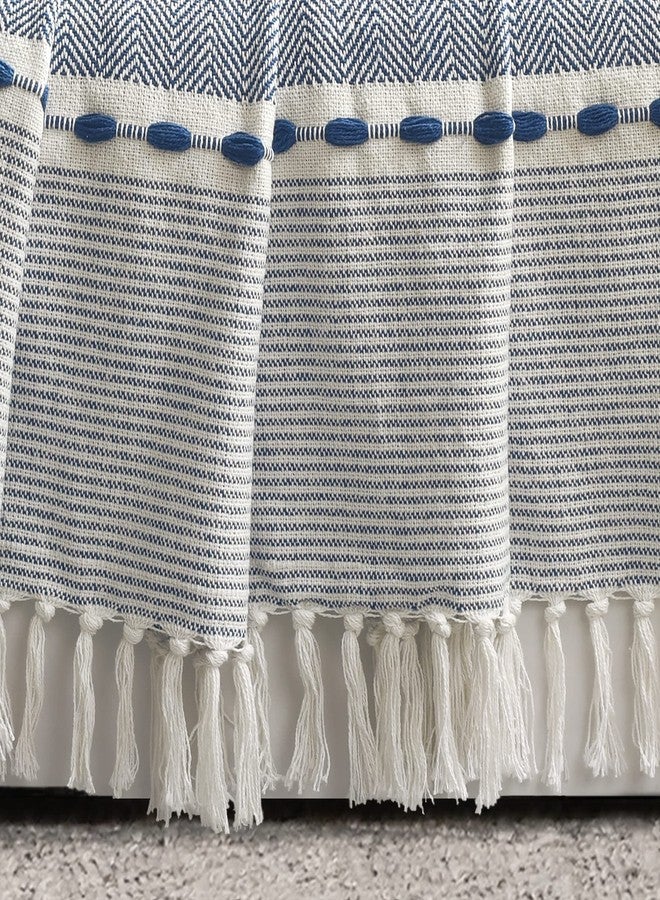 Lush Decor - Throw, Soft Cotton Woven Tassel Blanket, Ideal for Couch, Bed, or Chair (Herringbone Stripe Navy, 50" x 60") - Image 2