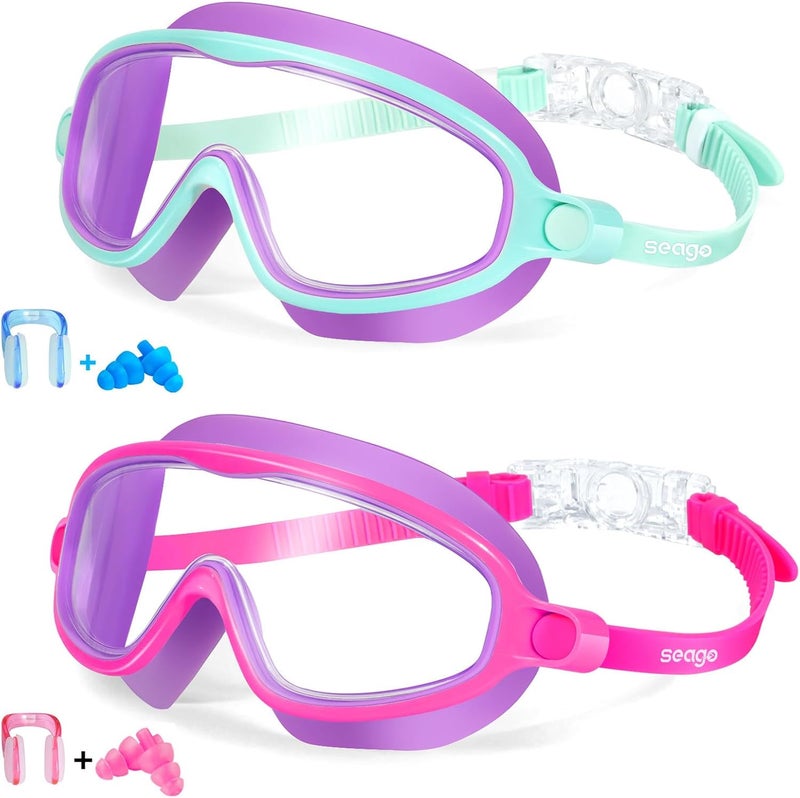 سيجو Seago Swim Goggles 2 Pack Anti-Fog Anti-UV Wide View Swimming Goggles for Kids 3-14 - Image 1