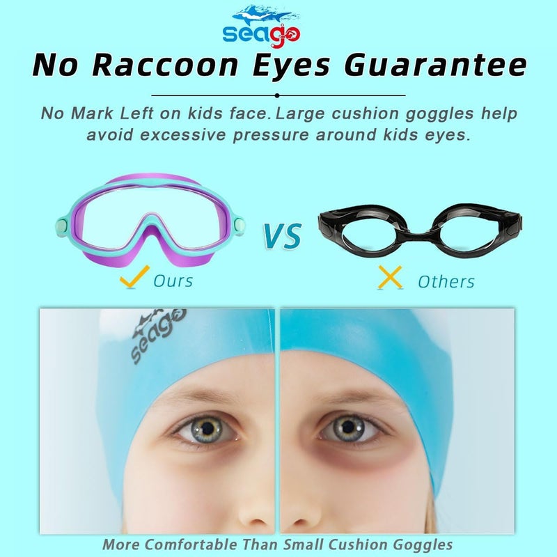 سيجو Seago Swim Goggles 2 Pack Anti-Fog Anti-UV Wide View Swimming Goggles for Kids 3-14 - Image 5
