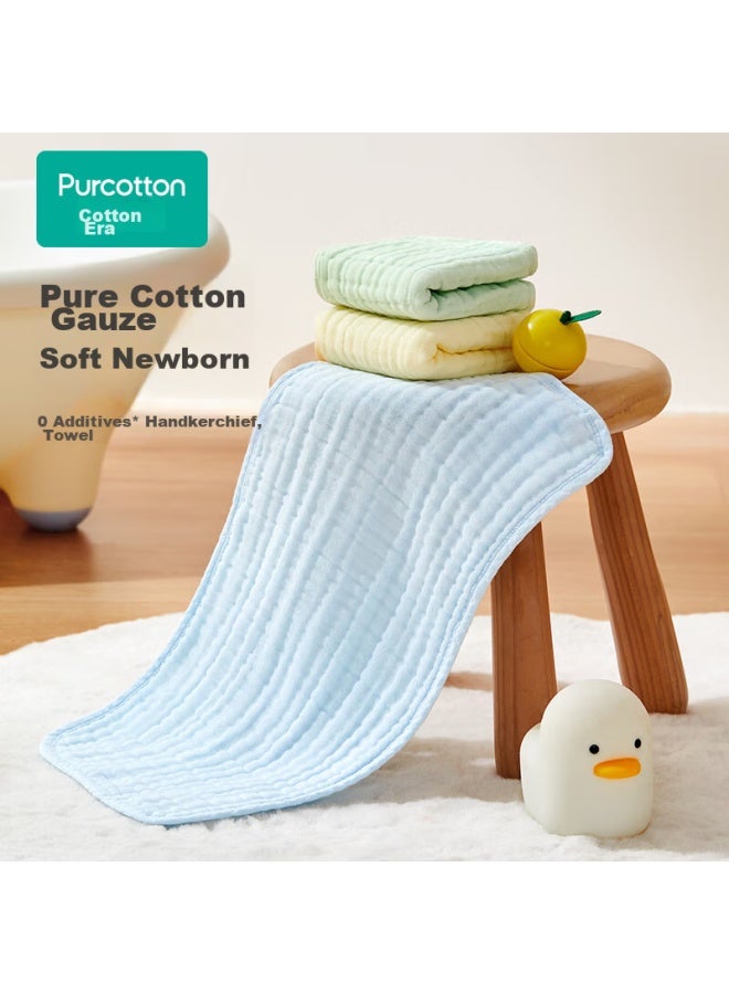 القطن الخالص Purcotton بلعة لعاب الأطفال، منشفة وجه الشاش القابلة للغسيل للأطفال، مجموعة هدايا من 3 قطع، أصفر أزرق أخضر، 25×50 سم - Image 1
