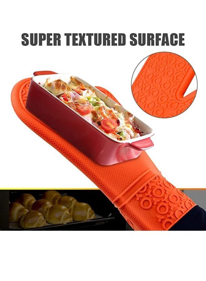 Pair Silicone Oven Mitts Heat Resistant Oven Mitt with Quilted Liner Non-Slip Textured Grip Flexible Oven Gloves Waterproof BBQ Kitchen Cooking Mitts  - Image 4