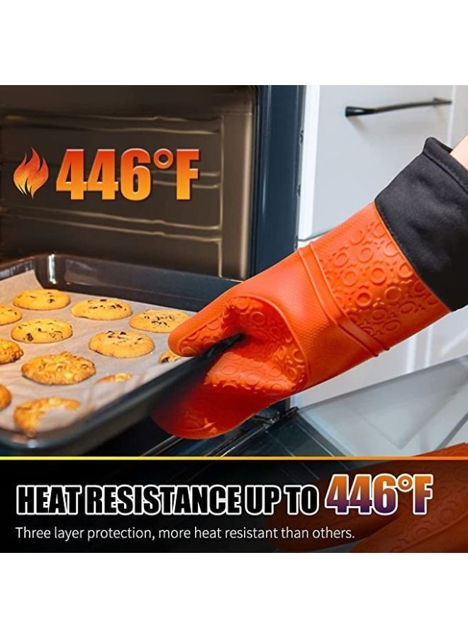 Pair Silicone Oven Mitts Heat Resistant Oven Mitt with Quilted Liner Non-Slip Textured Grip Flexible Oven Gloves Waterproof BBQ Kitchen Cooking Mitts  - Image 2