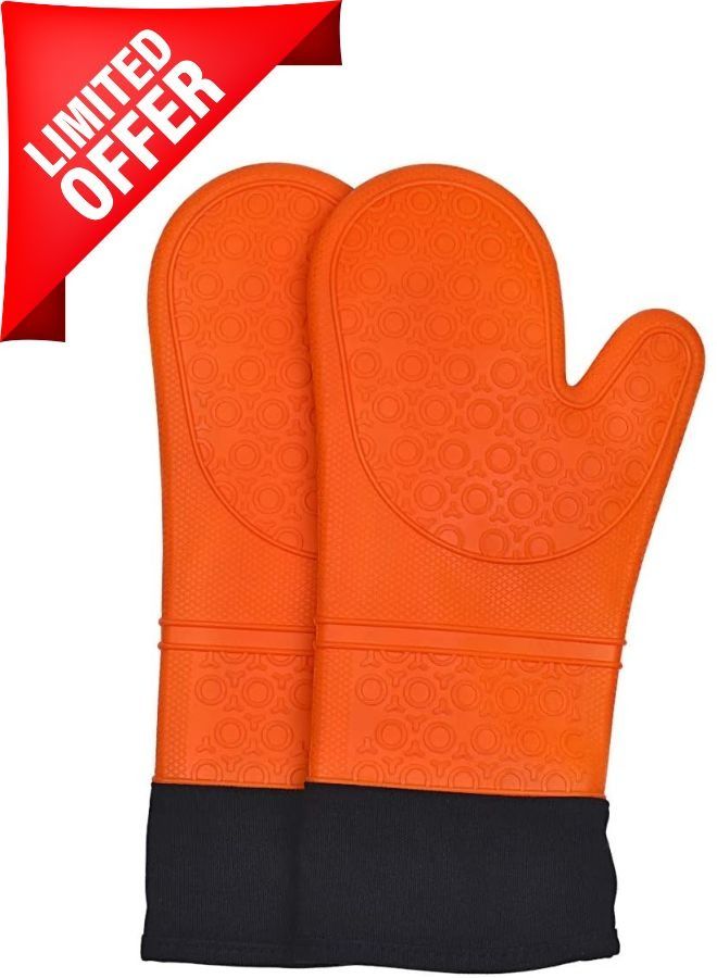 Pair Silicone Oven Mitts Heat Resistant Oven Mitt with Quilted Liner Non-Slip Textured Grip Flexible Oven Gloves Waterproof BBQ Kitchen Cooking Mitts  - Image 1