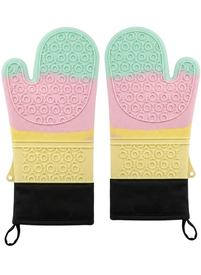 Pair of Heat Resistant Silicone Oven Mitts with Soft Cotton Lining, Non-Slip Textured Grip, Flexible Heat Protection up to 232°C (450°F), Comfortable Kitchen Gloves for Baking, Grilling, Cooking and Handling Hot Pots and Pans - Image 1
