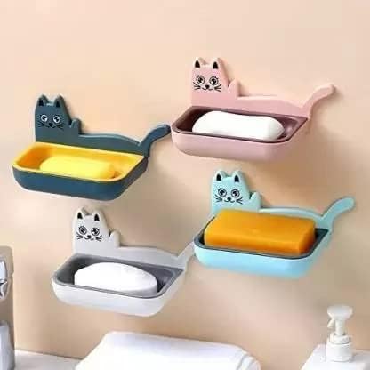 Kyraton (1pc 's) Plastic Soap Holder/Soap Box Beautiful Cat Shape Soap Dish Case Holder Bathroom Accessory - Multi Color - Image 3