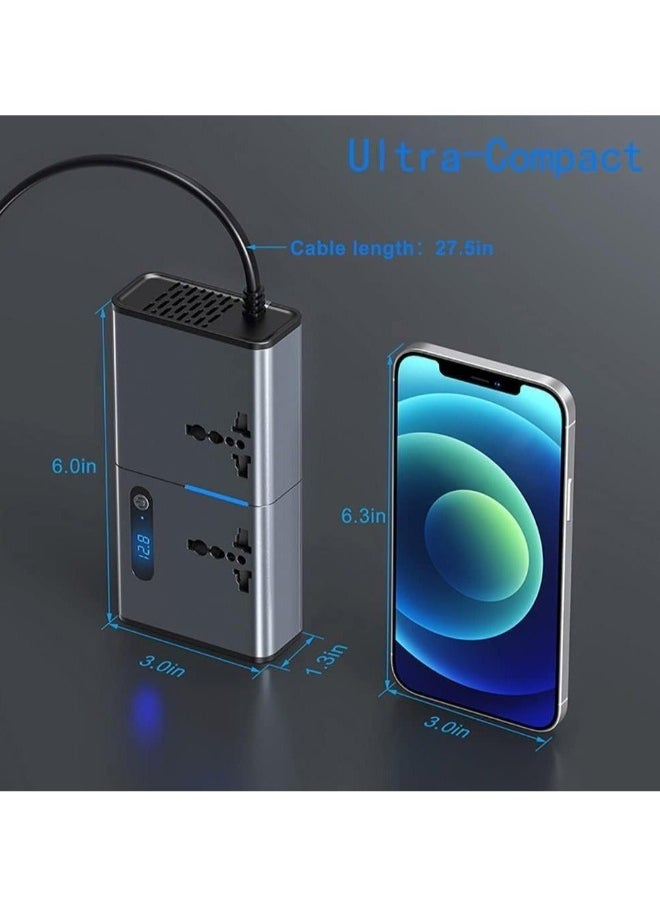 Generic Car Power Inverter, DC 12/24V to 230V AC Car Inverter,3 USB 1 Type-C Ports Charger Adapter Car Plug Converter with Switch and Current LED Screen,Suitable for Car, SUV & Truck (Sliver Grey)  - Image 2