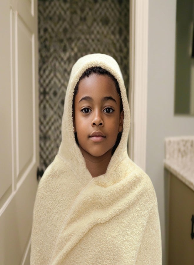 ORIGINAL KIDS منشفة حمام بغطاء رأس للأطفال من أوريجينال كيدز - فائقة النعومة، مصنوعة من قطن تيري 100%، كبيرة الحجم، بغطاء رأس - منشفة استحمام للأطفال الصغار والكبار، مناسبة للحمام والشاطئ - ماصة، سريعة الجفاف، سهلة العناية، هدية مثالية - 30 × 54 - لون عاجي - Image 4